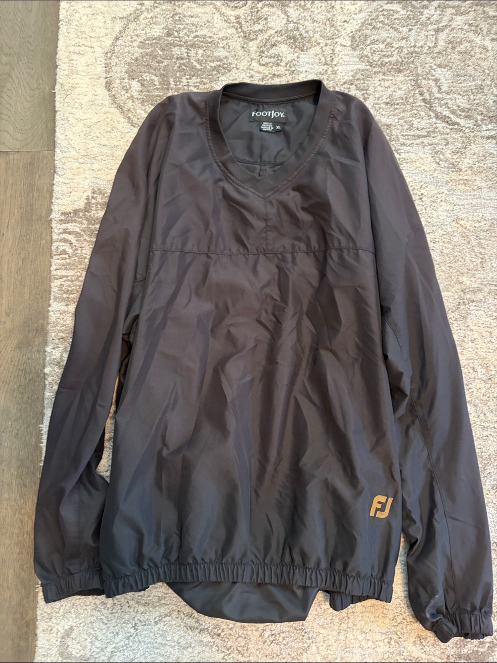 FootJoy Black Pullover Lightweight Jacket with Gold FJ Accent